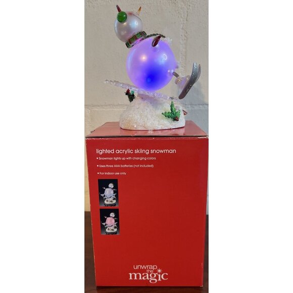 JC Penney Home Collection 7" Lighted Acrylic SKIING SNOWMAN in Box TESTED WORKS - Picture 7 of 14